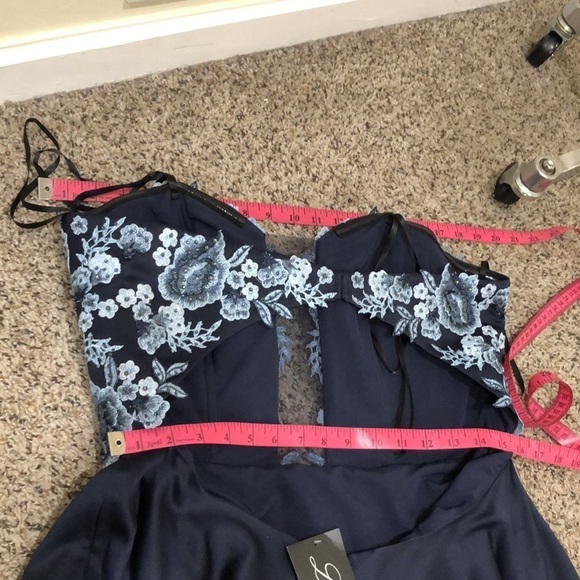 NWT La Femme Gown Size 14 Style 23881 Navy Blue Floral Cutout Maxi Dress - Picture 8 of 10